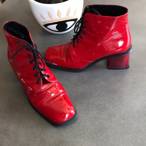 Vintage Shoes - Vintage red patent leather square block heel boots